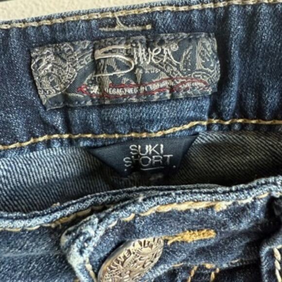 Y2K Western Mid Rise Cutoff Denim Shorts Raw Hem Medium Wash Silver - Picture 10 of 12